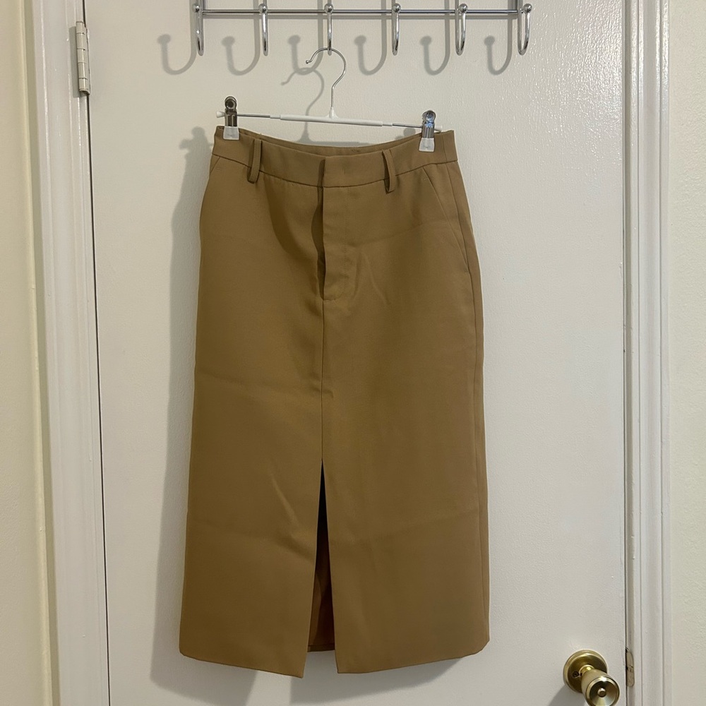 MOTF Camel Midi Pencil Skirt with Front Slit
